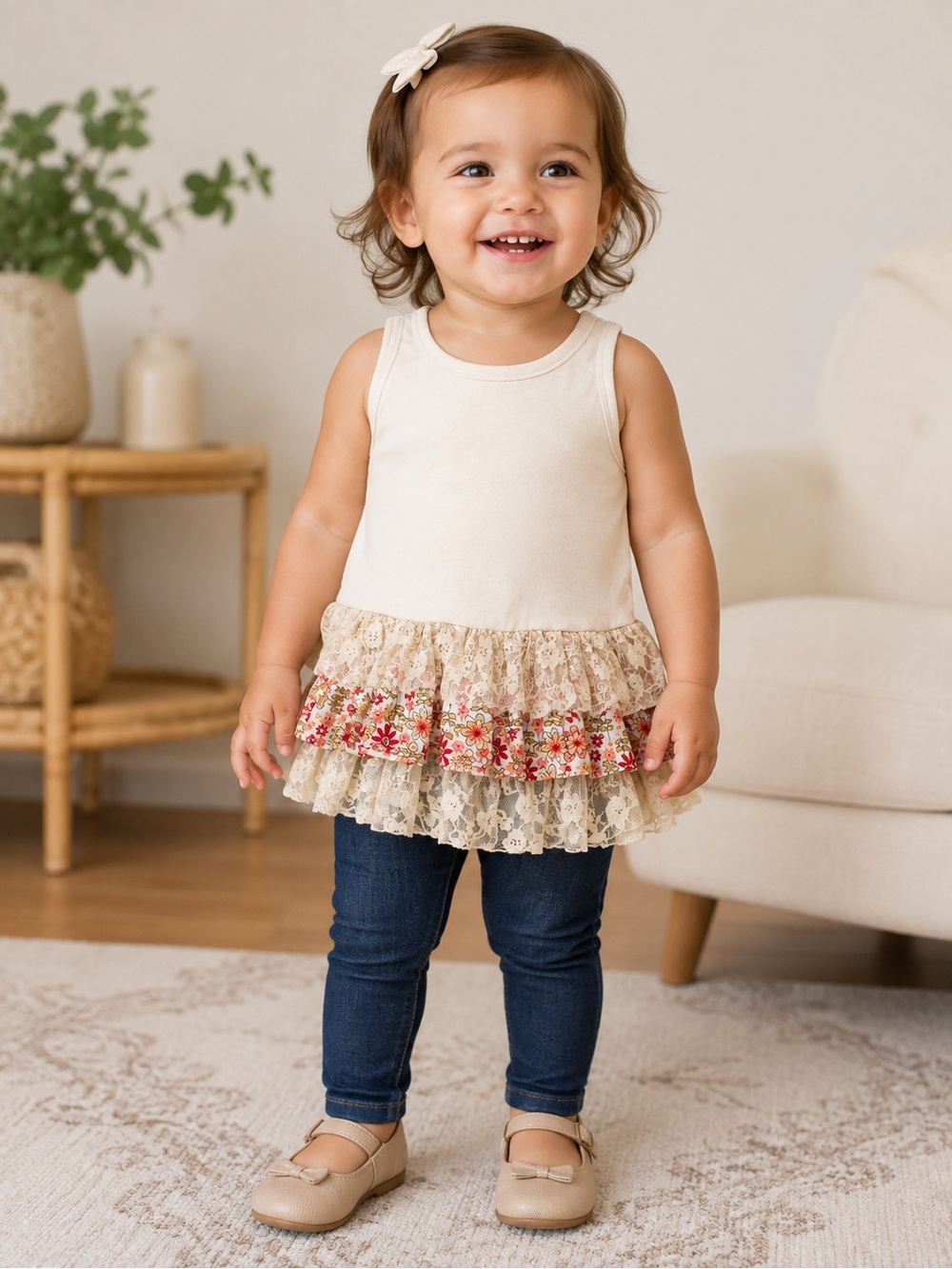 Pippa & Julie Floral Lace Ruffle Tank Top – Girls Size 18M